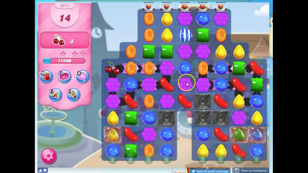 Candy Crush Level 2571 Audio Talkthrough, 1 Star 0 Boosters