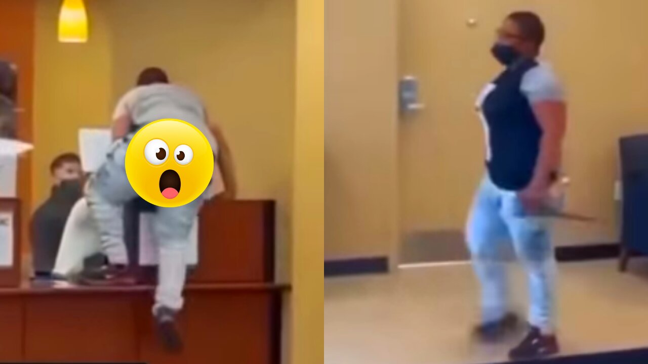 Woman Caught On Camera Jumping Over Bank Counter