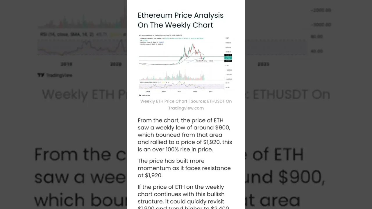 Ethereum Price Analysis On The Weekly Chart @aantonop @CoinBureau @BenjaminCowen @BitBoyCrypto