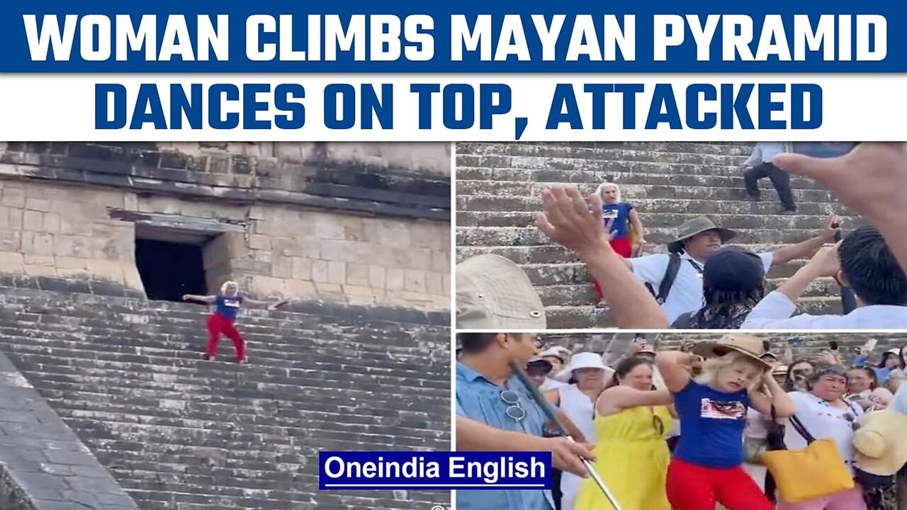 WOMAN TRESPASSING ON HOLY PYRAMID ,CLIMBING UP STEPS WHILE MOB CROWD GET ERRATIC 🤬