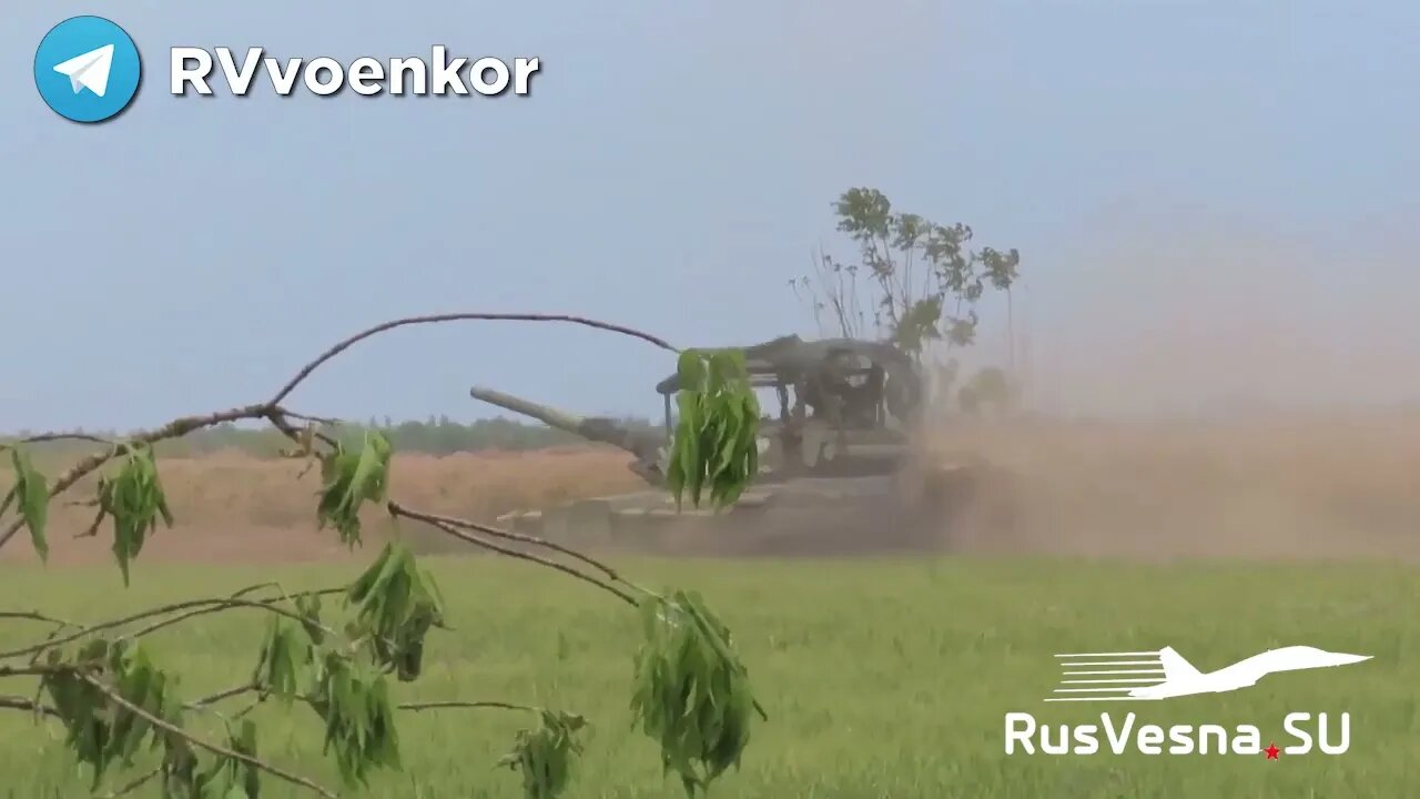 Russian Tanks During The Offensive Strike The Positions Of Ukrainian Militants & Nationalist