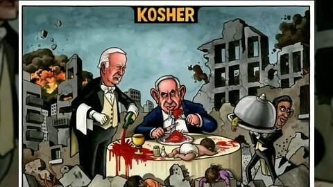 يسكب الدماء عوضا عن الشراب. وزراء الحكومة البريطاني ريشي يحمل لنتنياهو طبقا ، تظهر يد طفل متدلية