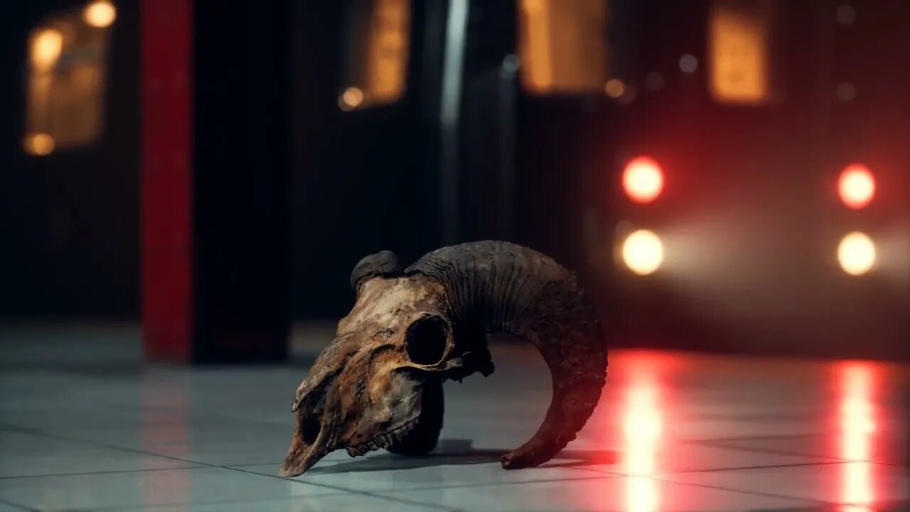 old ram skull in underground subway