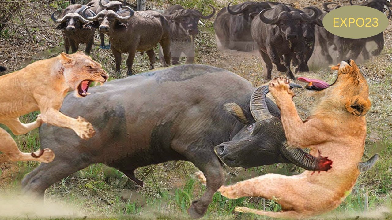 The Pride Of The Lion Is Extinguished By The Buffalo With Terrifying Attacks - Buffalo With Lion