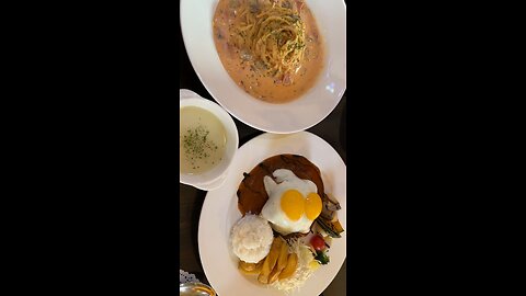 Pasta and hamburger steak