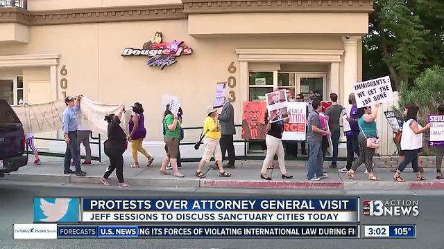 Protesters gather before AG Jeff Sessions speech