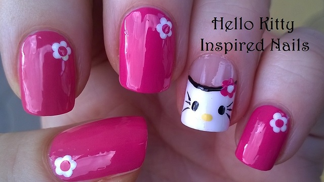 Hello Kitty Inspired Nail Art Design