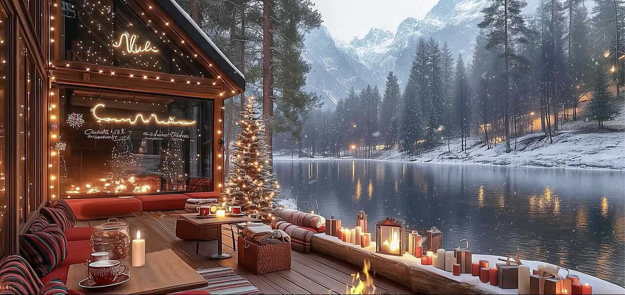 Lakeside Coffee Porch Ambience with Christmas Jazz Instrumental