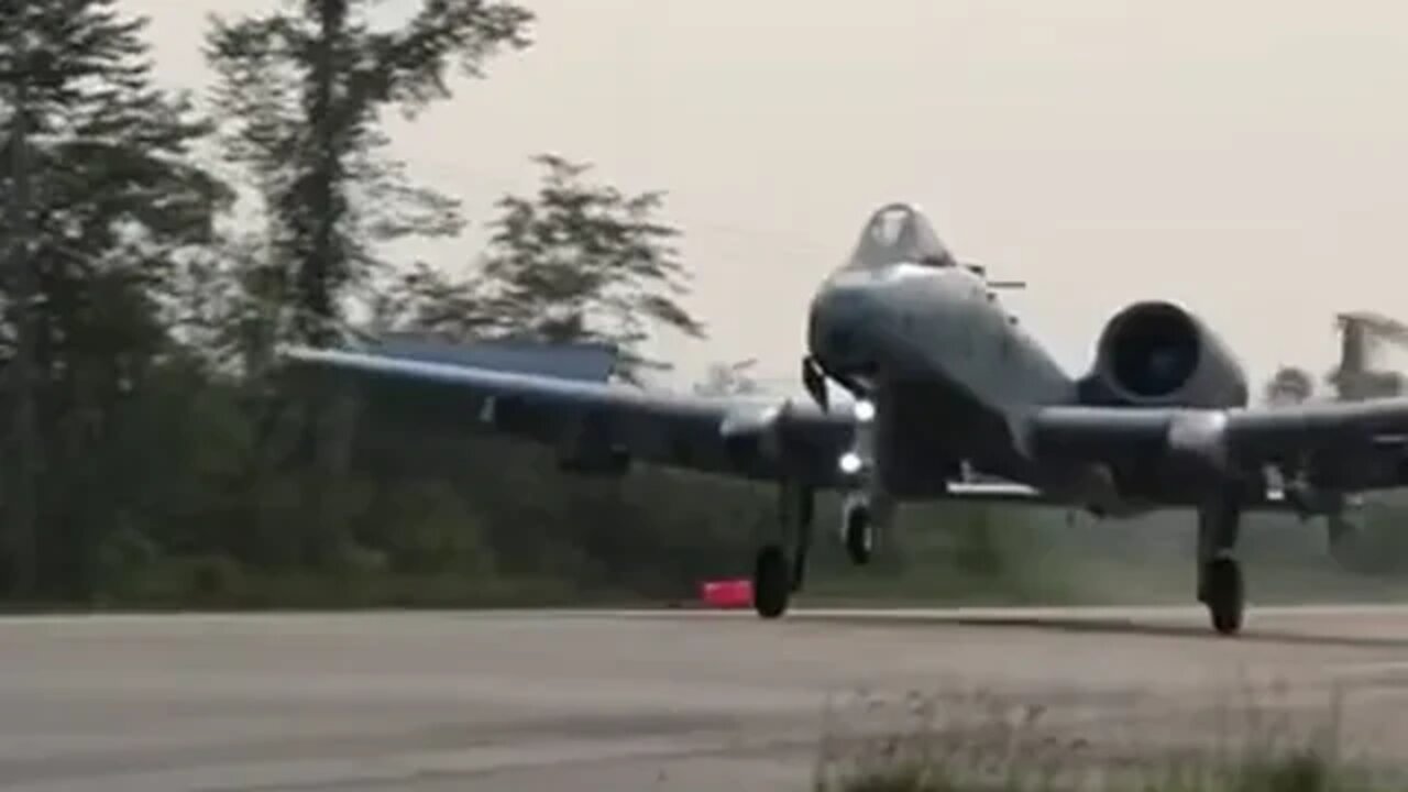 Michigan Air National Guard A-10 lands & takes off from Michigan highway