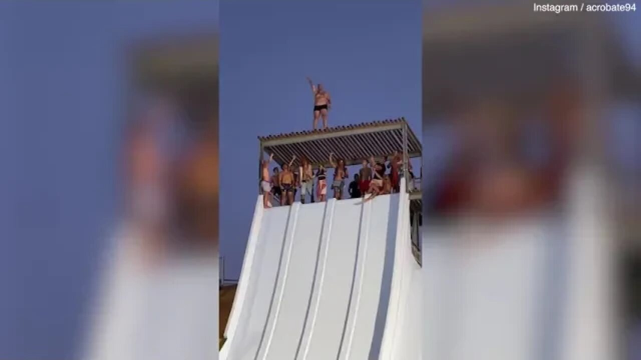 daredevil catapulted 30ft into the air at water park in France