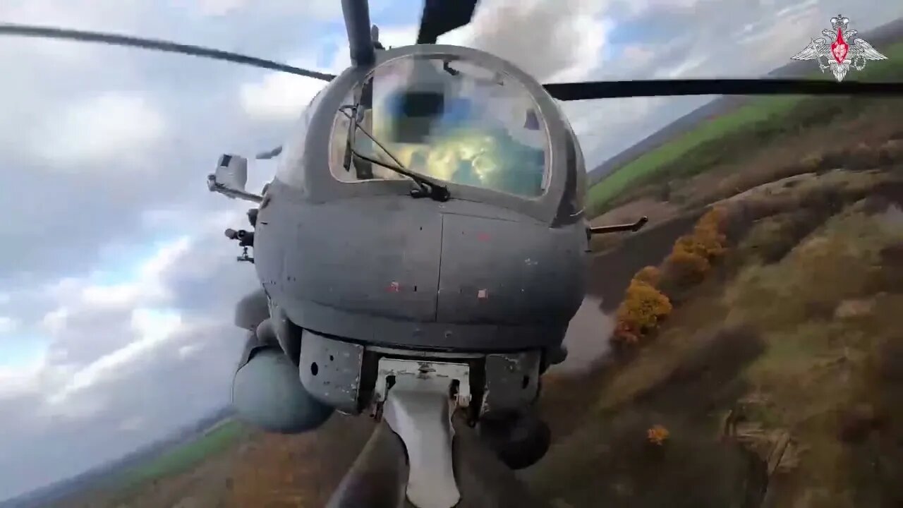 Russian Mi-35 multipurpose attack helicopters in action in special military operation