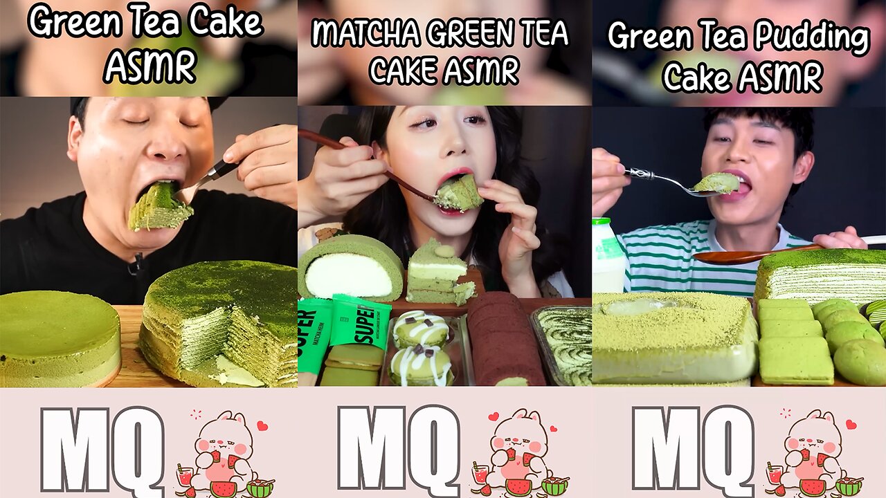 Green Tea Pudding Crepe Cake Chocolate, Matcha Cake | ASMR/Mukbang😋