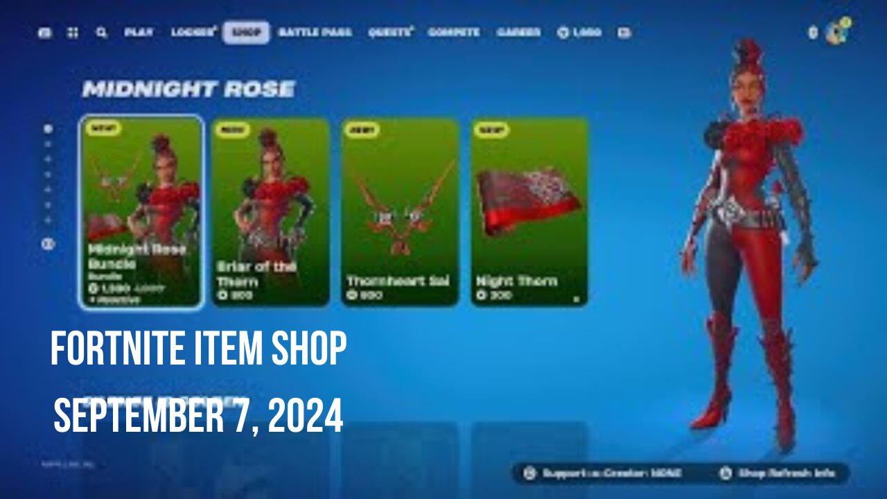 Fortnite Item Shop|September 7, 2024(*New* Midnight Rose Bundle & What You Want Emote)