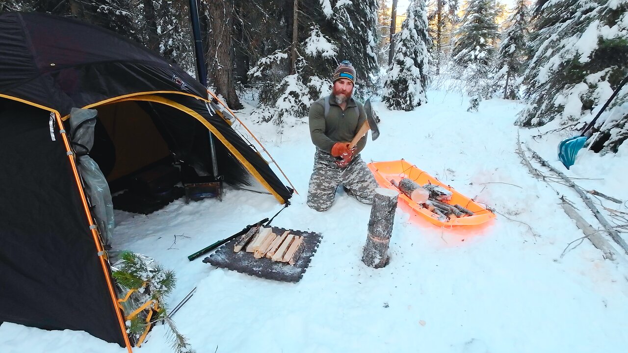 Dangerously Cold Temps - Winter Hot Tent Camping With My Dog | Wood Stove | ASMR (No Talking)