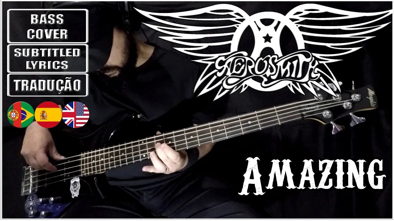 AEROSMITH - AMAZING (BASS Cover + Subtitled Lyrics + Translations POR/ESP)