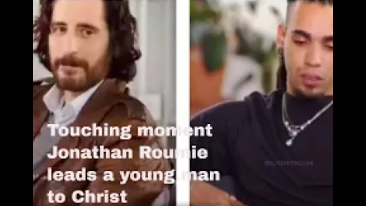 Jonathan Roumie leads a young man to Christ