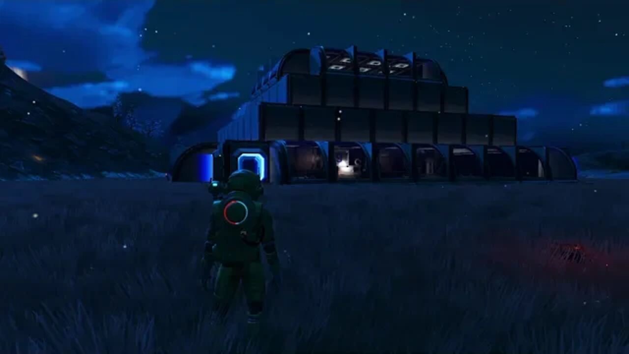 I built a huge room around and through an abandoned building (No Man's Sky)