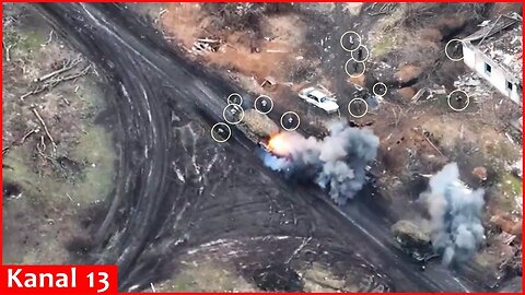 Russians whose moving tank was targeted by a drone, managed to escape this time