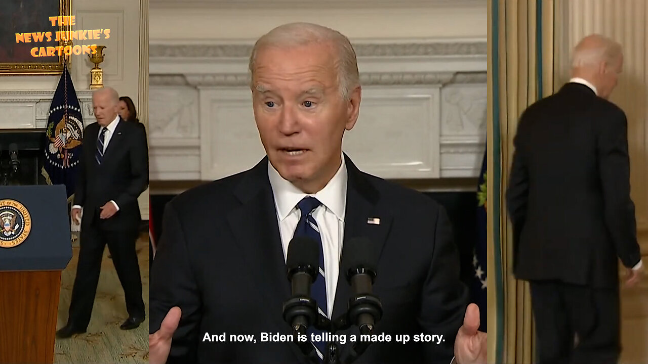 Biden tells a made up story, takes no questions after his first public appearance after 3 days of absence, turns his back and shuffles away.