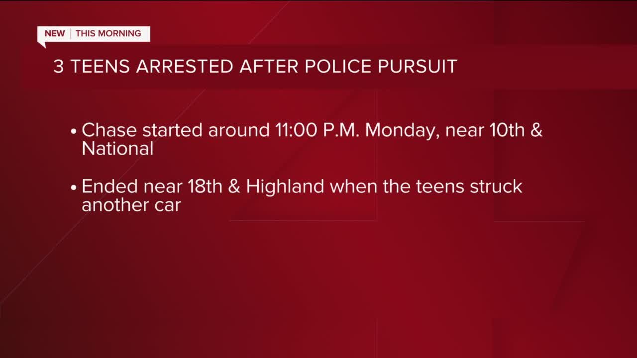Three teens arrested after brief pursuit, crash