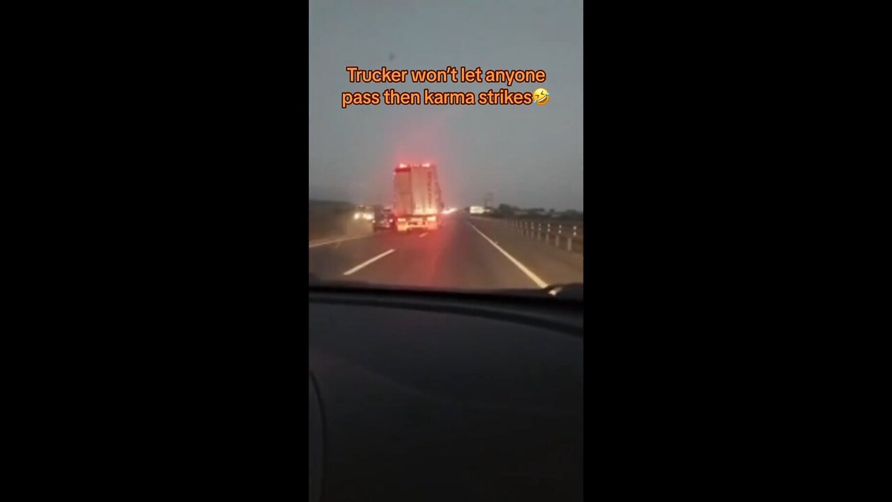 Truck driver will not let people pass, Karma catches up with him