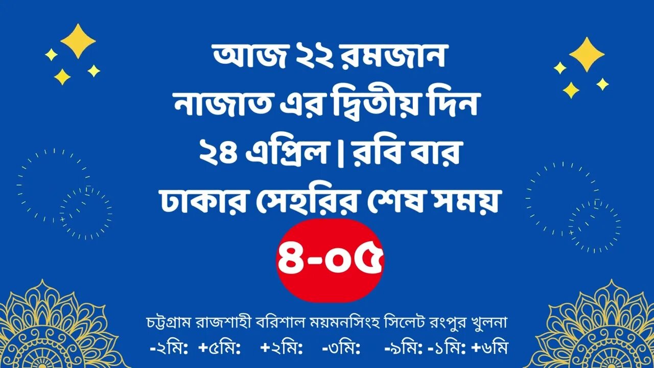 Today 24 April sahari time | আজকের সেহরির শেষ সময় ২০২২ | আজকের সেহরি | ajker sehorir sesh shomy