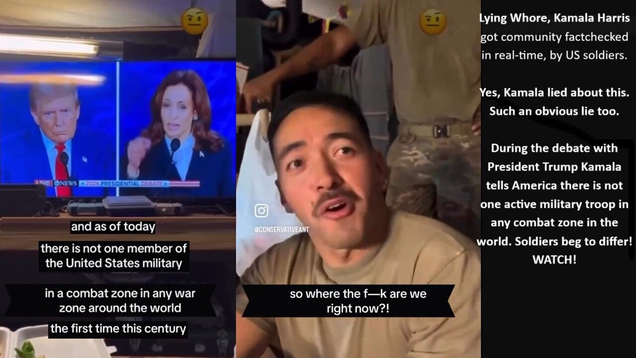 Lying Whore, Kamala Harris got community factchecked in real-time, by US soldiers