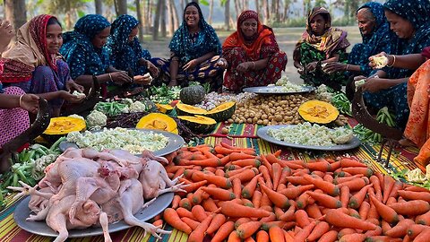 Chicken Veg Gravy Recipe - 100 KG Winter Vegetable Mixed Curry Cooking for Villagers