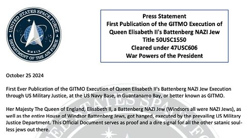 FIRST EVER PUBLICATION OF QUEEN ELIZABETH THE 2nd's EXECUTION AT GITMO