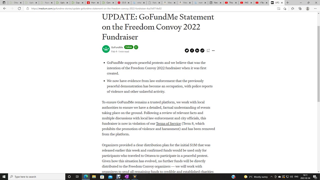 gofundme Cancels $10M Freedom Convoy account
