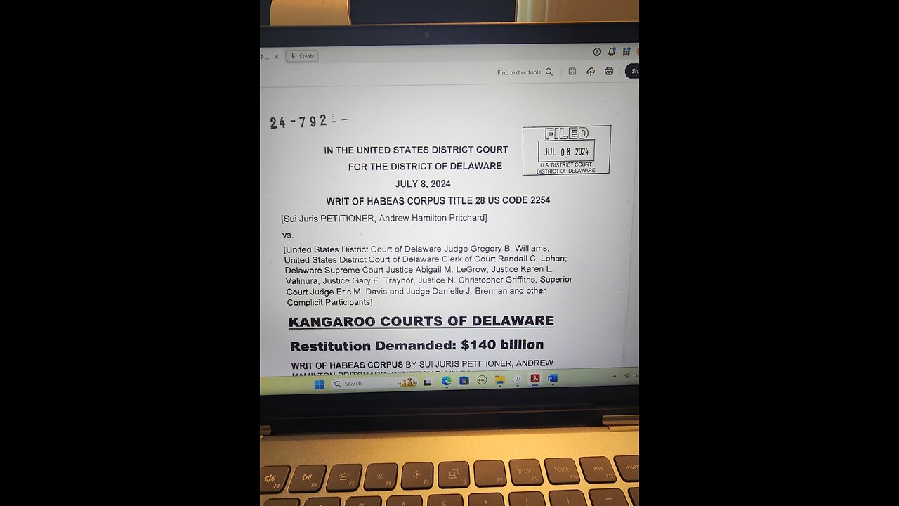 KANGAROO COURTS OF DELAWARE: Restitution Demanded: $140 billion