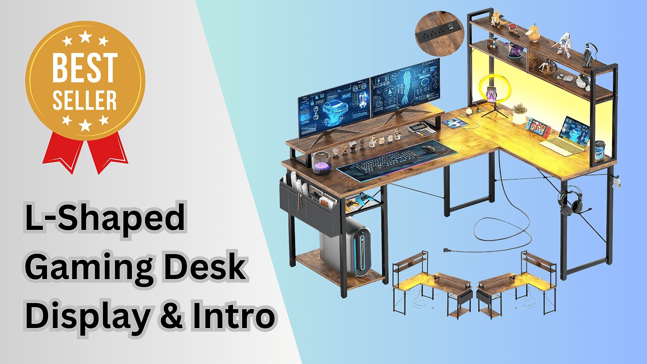 Introducing Aheaplus L Shaped Gaming Desk with LED Lights & Power Outlets (Links to Shop Below)