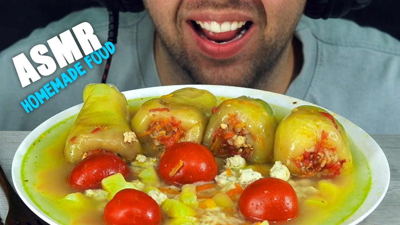 ASMR STUFFED PEPPERS WITH MEAT AND TOMATOES | EATING SOUND (NO TALKING) 🎧 BEST SOUND