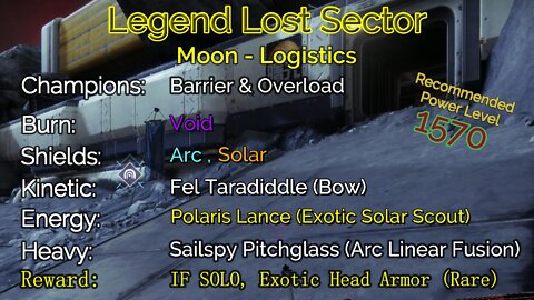 Destiny 2 Legend Lost Sector: Moon - K1 Logistics on my Hunter 10-11-22