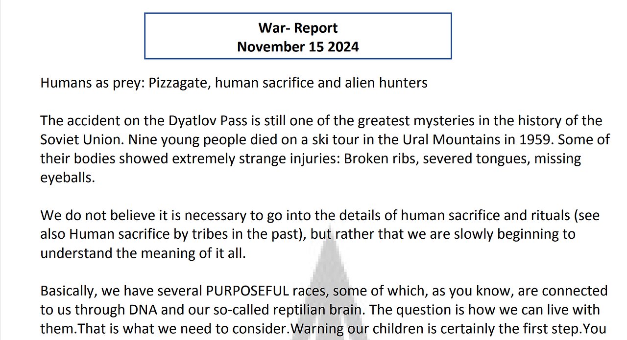 WAR - REPORT HUMANS AS PREY