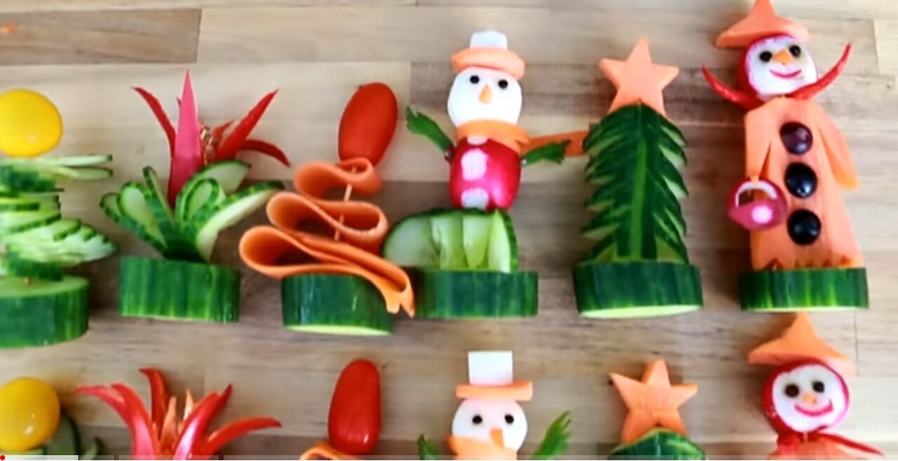 Super Salad Decoration Ideas - Cucumber & Tomato Rose Carving Garnish