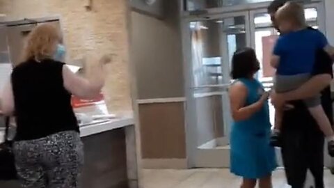 Deluded Obese Covidiot Tries To Project Her Idiocy On A Father & Young Kids