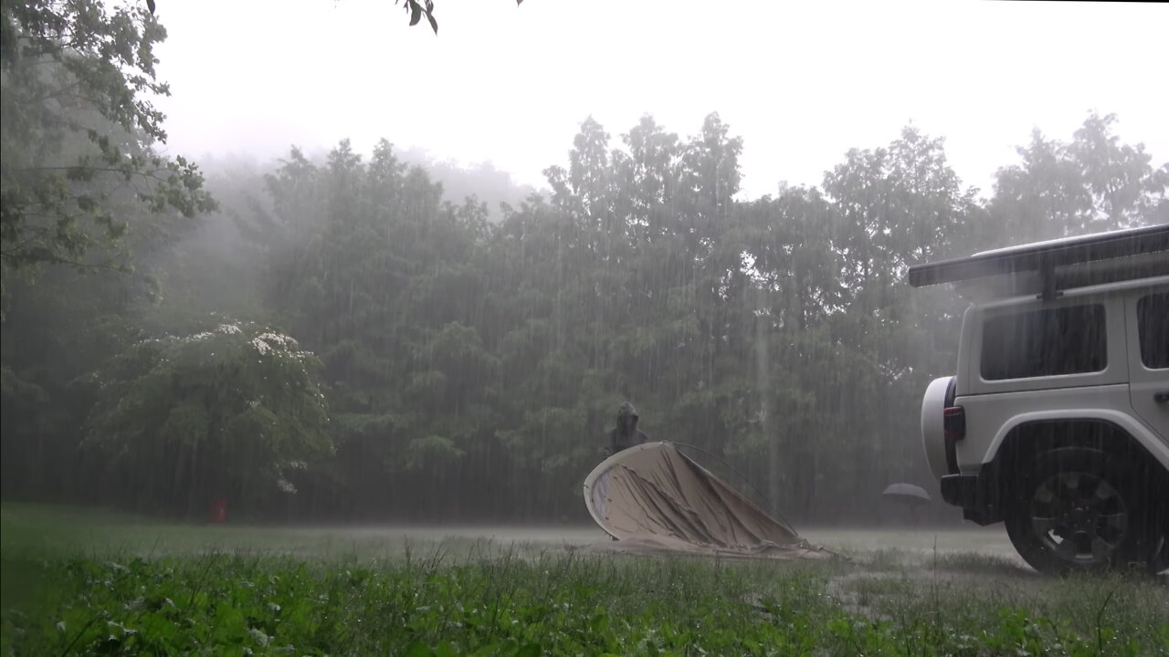 SOLO CAMPING IN HEAVY RAIN!!! Relaxed deep sleep ASMR