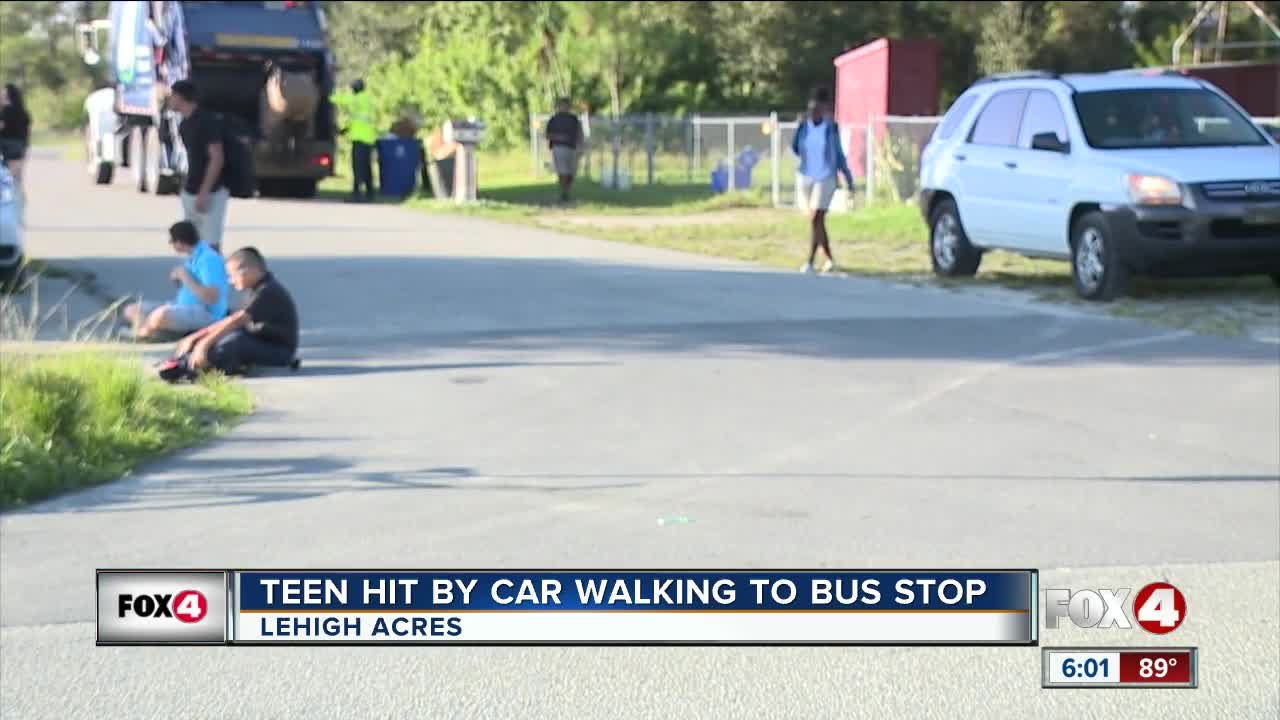 Teen hit by car while walking to bus stop