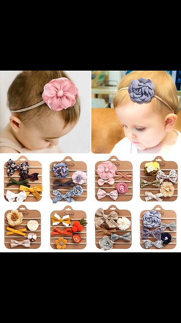 5Pcs/Set Flower Fabric Cloth Bow Print Baby Headband Elastic Nylon Hair Bands