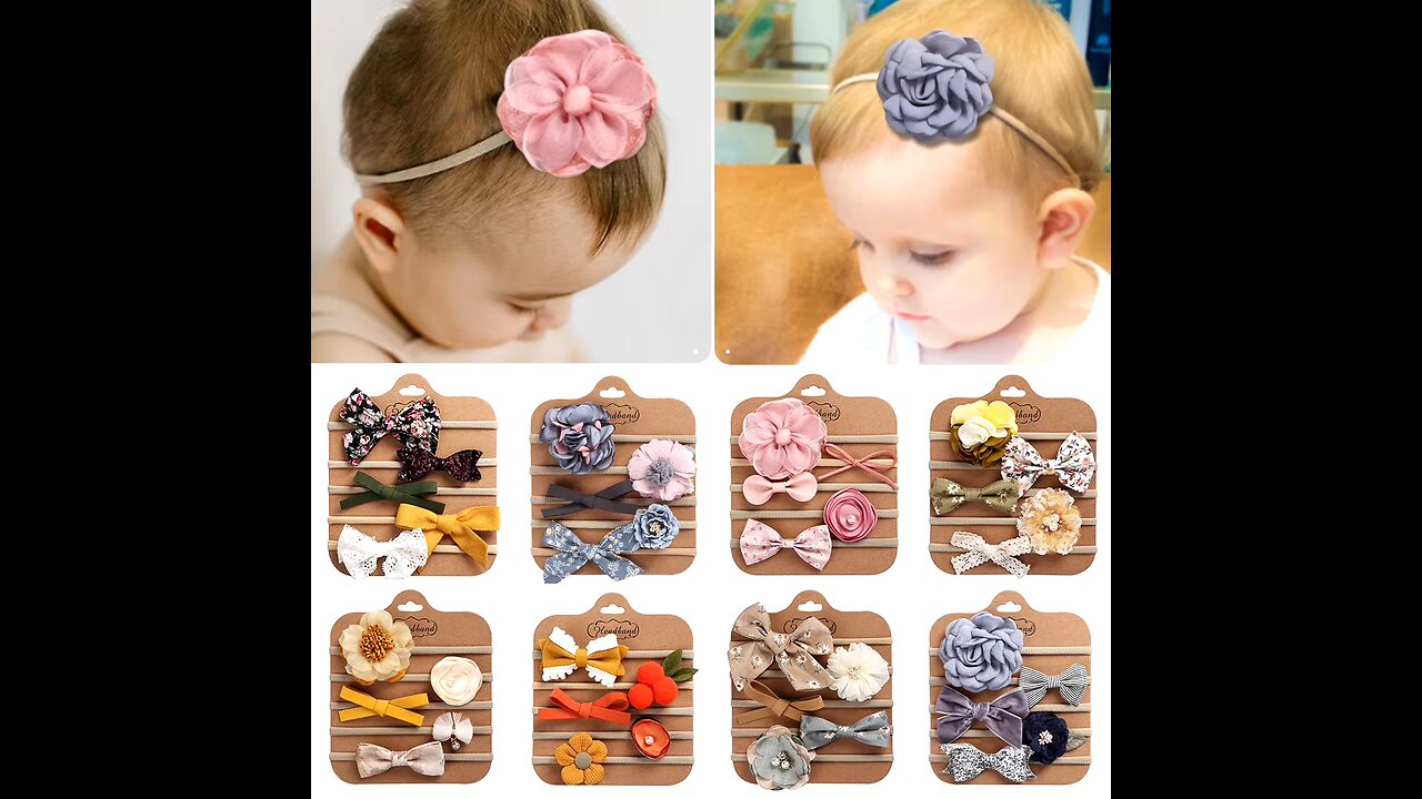 5Pcs/Set Flower Fabric Cloth Bow Print Baby Headband Elastic Nylon Hair Bands