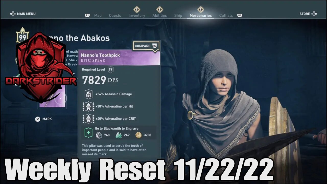 Assassin's Creed Odyssey- Weekly Reset 11/22/22