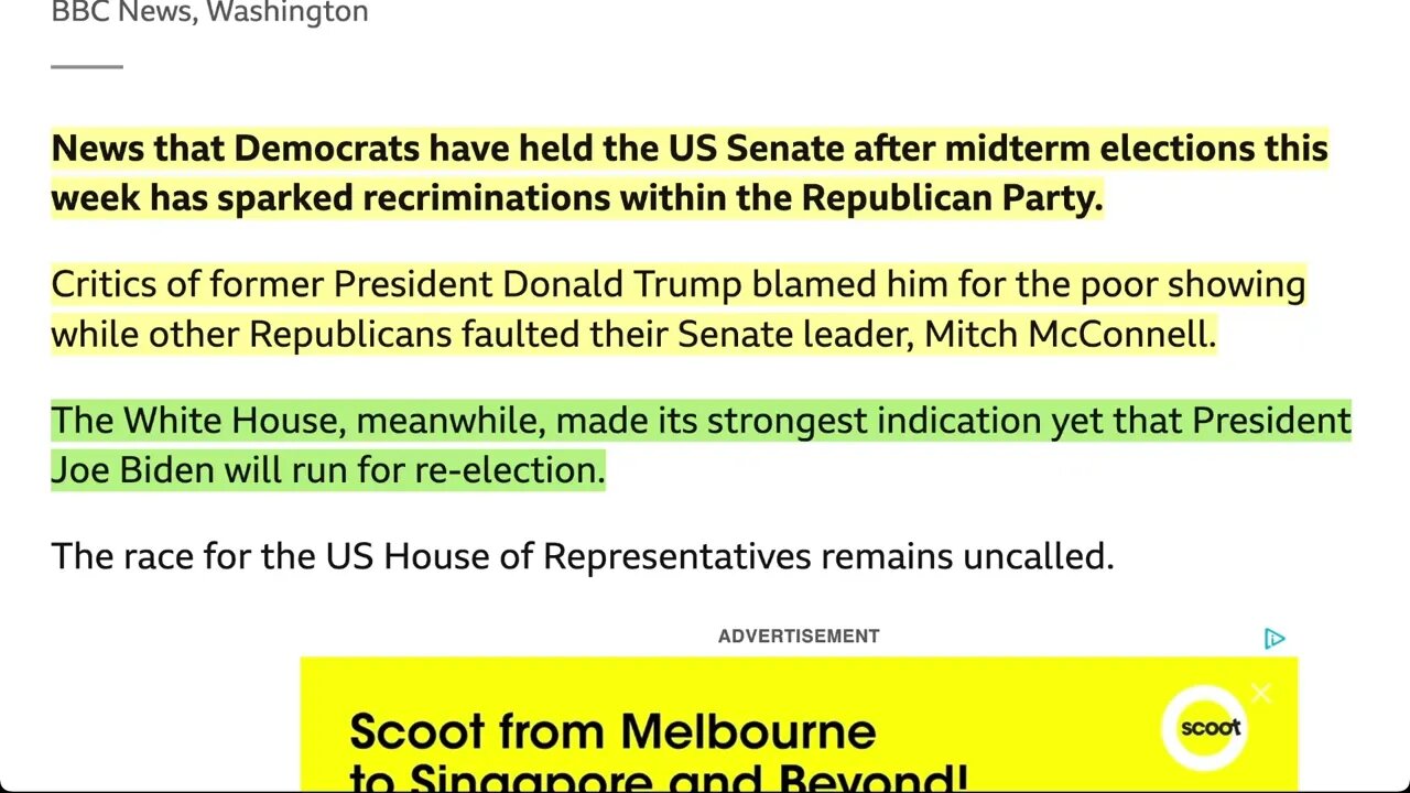 🟨 BBC : 民主黨在本周中期選舉後佔據美國參議院的消息引發了共和黨內部的相互指責