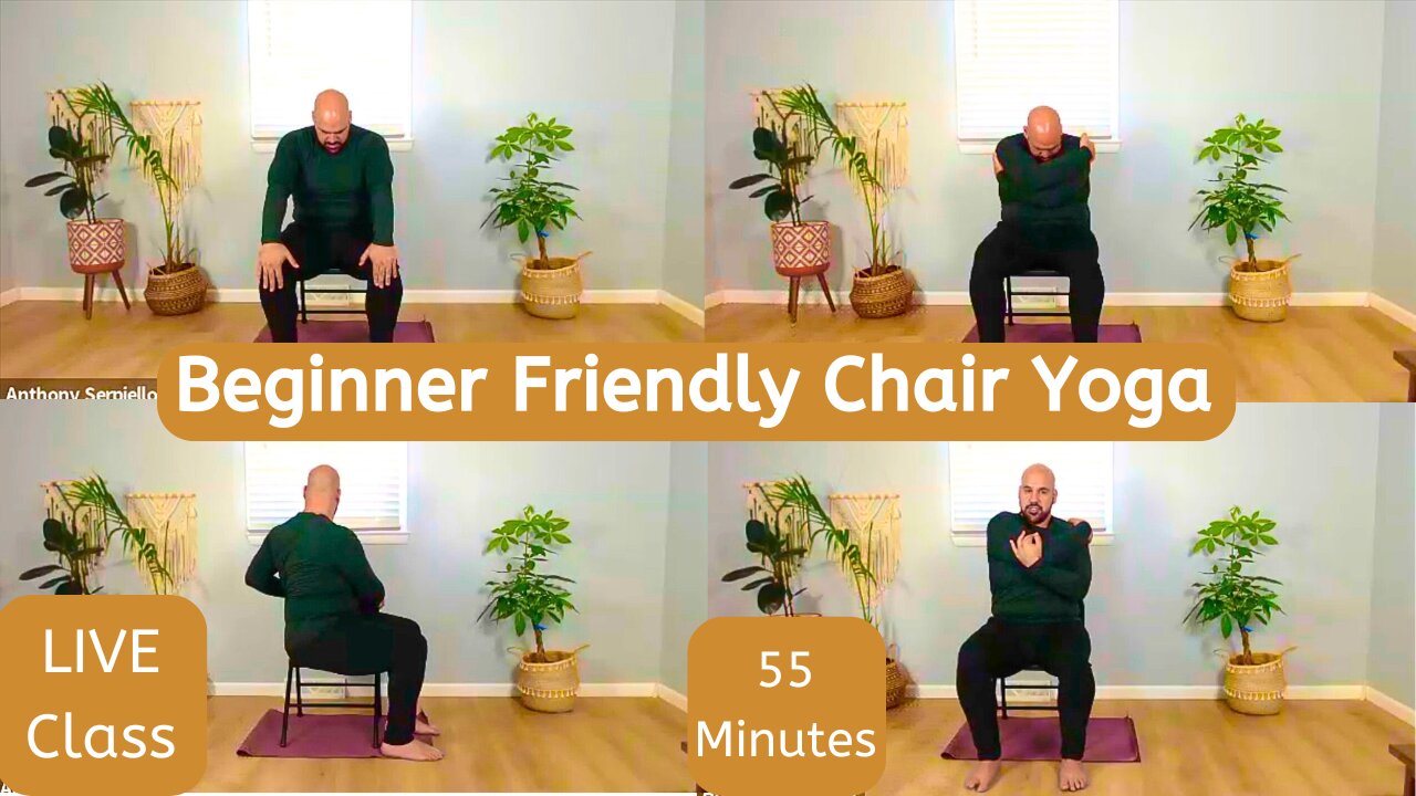 Live Chair Yoga Class: Beginner Friendly Fully Seated - 55 Minute Class - August 2024