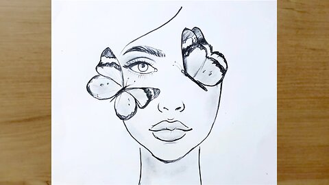 Butterfly Girl Portrait Pencil Drawing | Very Easy Butterfly Girl Drawing | Girl With Butterfly