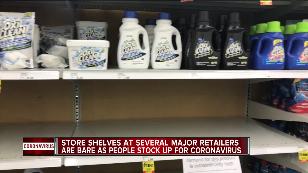 Store shelves at several major retailers are bare as people stock up for coronavirus