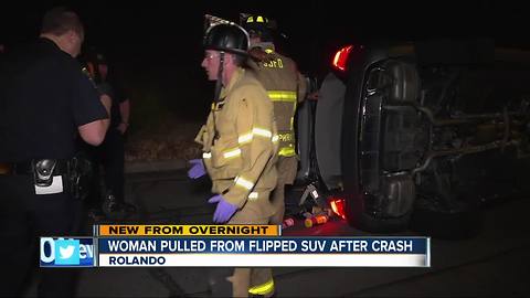 Woman pulled from flipped SUV after crashing in Rolando
