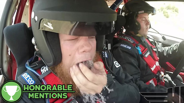 Rally Car Passenger PUKES All Over Himself! - HM