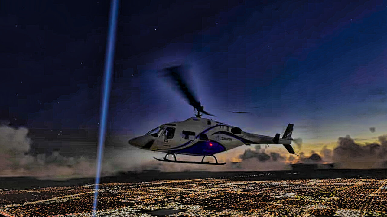 Flying Las Vegas at night. Let's take a helicopter and look around a bit. Maybe we will survive.