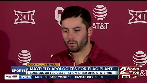 Baker Mayfield apologizes for planting OU flag at midfield after Sooners defeat Ohio State